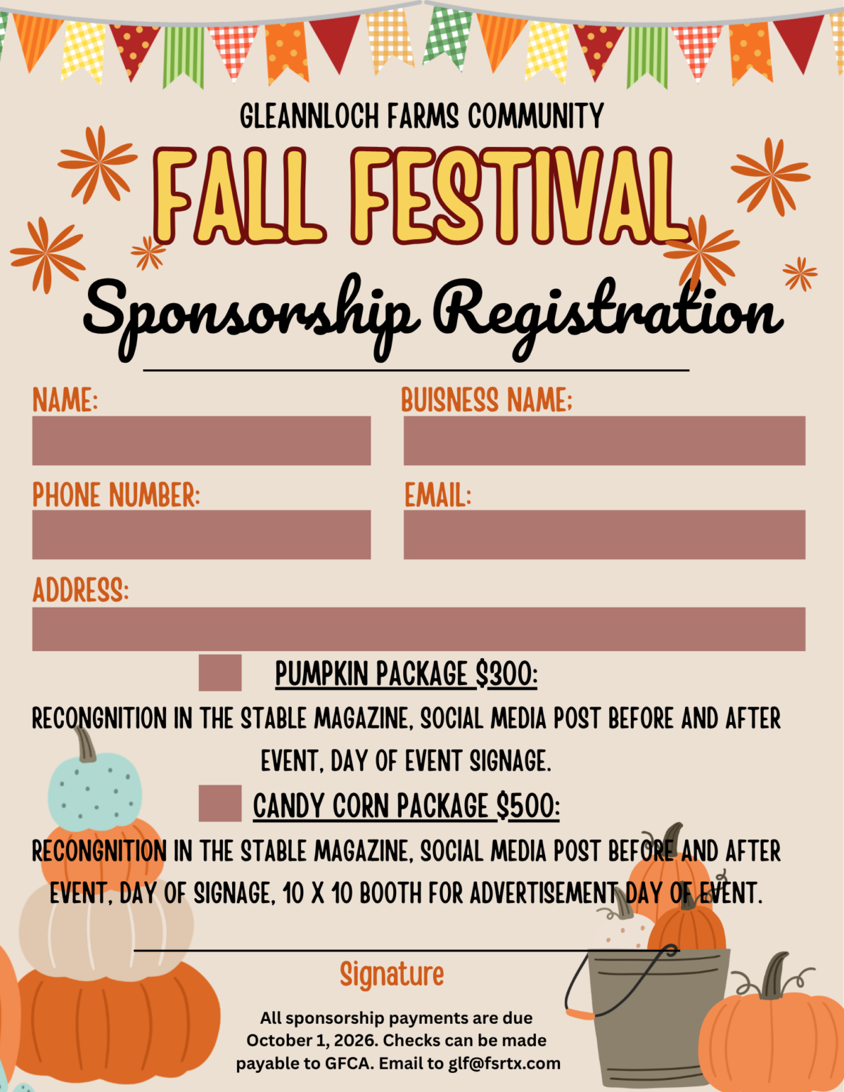 2026 FALL FESTIVAL SPONSORSHIP REGISTRATION