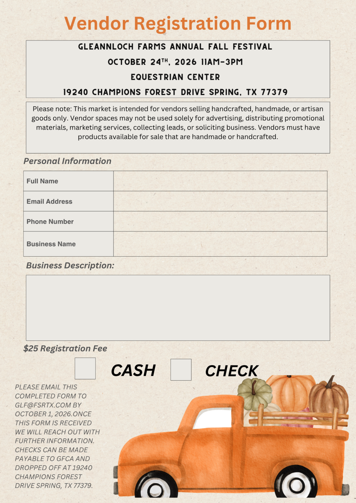 2026 FALL FESTIVAL POP UP MARKET REGISTRATION FORM